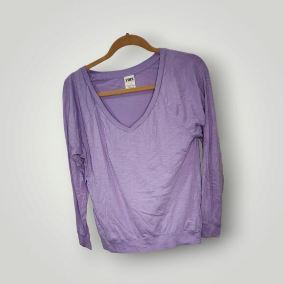 Pink Victoria Secret Light Purple V-Neck Long Sleeve Top Women’s Small - Picture 5 of 11